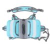Blue and gray running waist pack with adjustable straps and front zipper pockets for essentials.